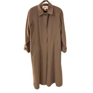 Talbots Womens Tan Long Coat Size 6 Zip Out Lining Button Closure Pockets